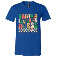 Groovy Retro SantaS Favorite Nurse Christmas Rn New Nurse Meaningful Gift V-Neck T-Shirt