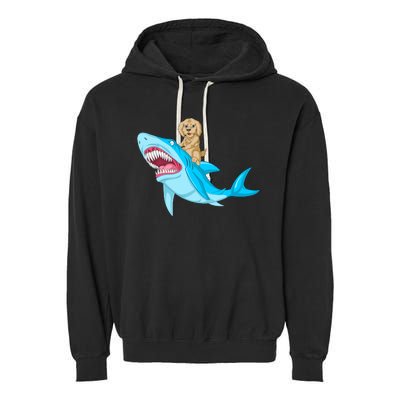 Goldendoodle Riding Shark Garment-Dyed Fleece Hoodie