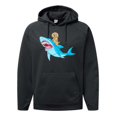 Goldendoodle Riding Shark Performance Fleece Hoodie