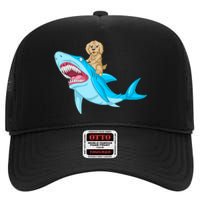 Goldendoodle Riding Shark High Crown Mesh Back Trucker Hat