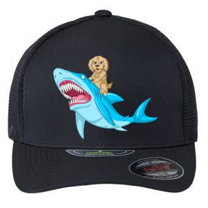 Goldendoodle Riding Shark Flexfit Unipanel Trucker Cap