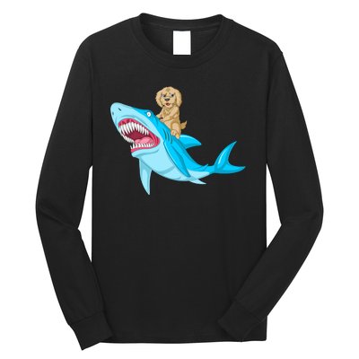 Goldendoodle Riding Shark Long Sleeve Shirt