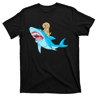 Goldendoodle Riding Shark T-Shirt