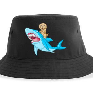 Goldendoodle Riding Shark Sustainable Bucket Hat