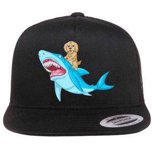 Goldendoodle Riding Shark Flat Bill Trucker Hat