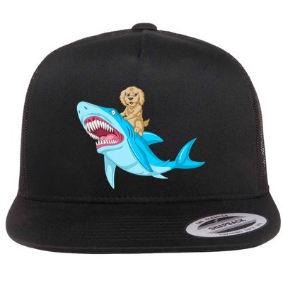 Goldendoodle Riding Shark Flatbill Hat