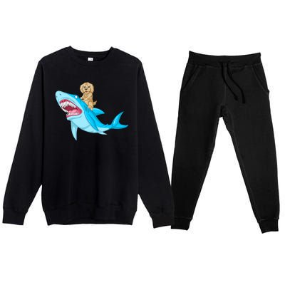 Goldendoodle Riding Shark Premium Crewneck Sweatsuit Set