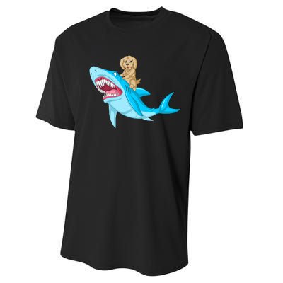 Goldendoodle Riding Shark Performance Sprint T-Shirt