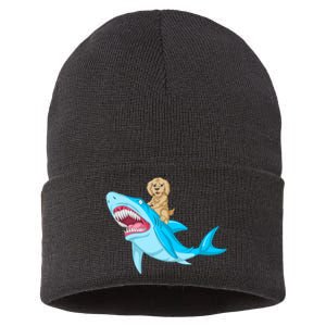 Goldendoodle Riding Shark Sustainable Knit Beanie