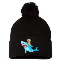 Goldendoodle Riding Shark Pom Pom 12in Knit Beanie