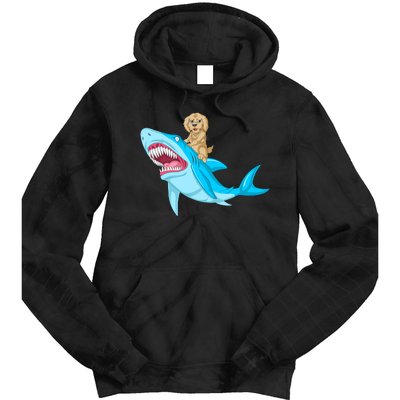 Goldendoodle Riding Shark Tie Dye Hoodie