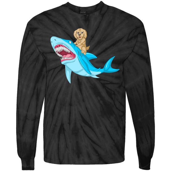 Goldendoodle Riding Shark Tie-Dye Long Sleeve Shirt