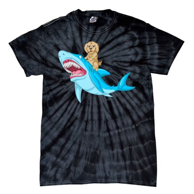 Goldendoodle Riding Shark Tie-Dye T-Shirt