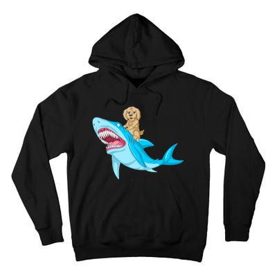 Goldendoodle Riding Shark Tall Hoodie