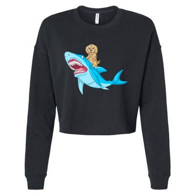 Goldendoodle Riding Shark Cropped Pullover Crew