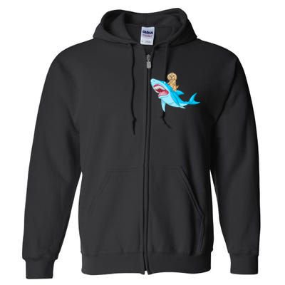 Goldendoodle Riding Shark Full Zip Hoodie