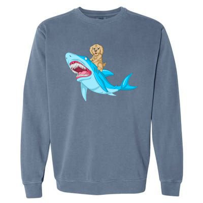 Goldendoodle Riding Shark Garment-Dyed Sweatshirt