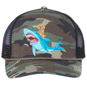 Goldendoodle Riding Shark Retro Rope Trucker Hat Cap