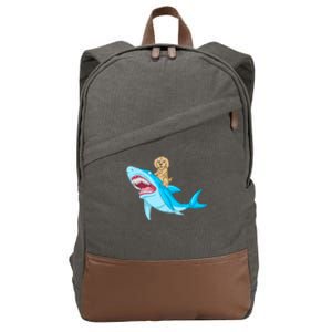 Goldendoodle Riding Shark Cotton Canvas Backpack