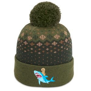 Goldendoodle Riding Shark The Baniff Cuffed Pom Beanie