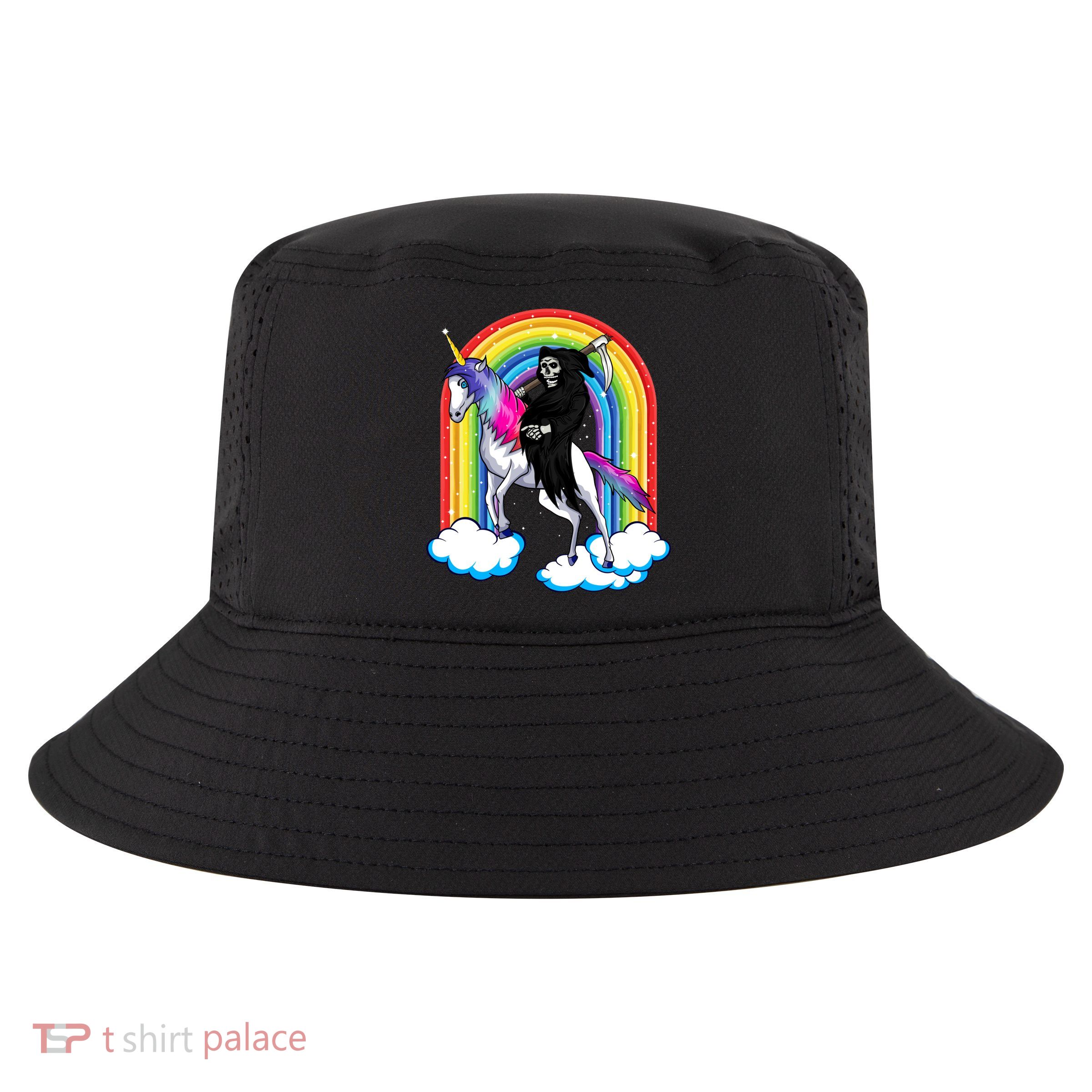 Grim Reaper Skull Riding An Unicorn Death Unicorn Halloween Gift Cool Comfort Performance Bucket Hat