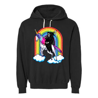 Grim Reaper Skull Riding An Unicorn Death Unicorn Halloween Gift Garment-Dyed Fleece Hoodie