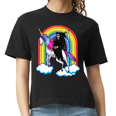 Grim Reaper Skull Riding An Unicorn Death Unicorn Halloween Gift Comfort Colors Boxy T-Shirt