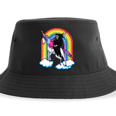 Grim Reaper Skull Riding An Unicorn Death Unicorn Halloween Gift Sustainable Bucket Hat