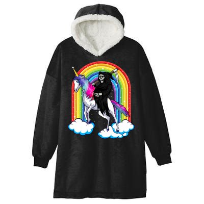 Grim Reaper Skull Riding An Unicorn Death Unicorn Halloween Gift Hooded Wearable Blanket