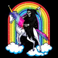 Grim Reaper Skull Riding An Unicorn Death Unicorn Halloween Gift Flat Bill Trucker Hat