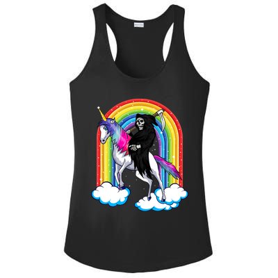 Grim Reaper Skull Riding An Unicorn Death Unicorn Halloween Gift Ladies PosiCharge Competitor Racerback Tank