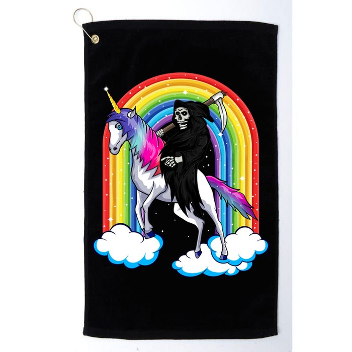 Grim Reaper Skull Riding An Unicorn Death Unicorn Halloween Gift Golf Towel