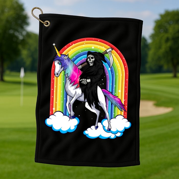 Grim Reaper Skull Riding An Unicorn Death Unicorn Halloween Gift Golf Towel
