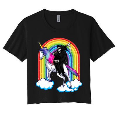 Grim Reaper Skull Riding An Unicorn Death Unicorn Halloween Gift Crop Top