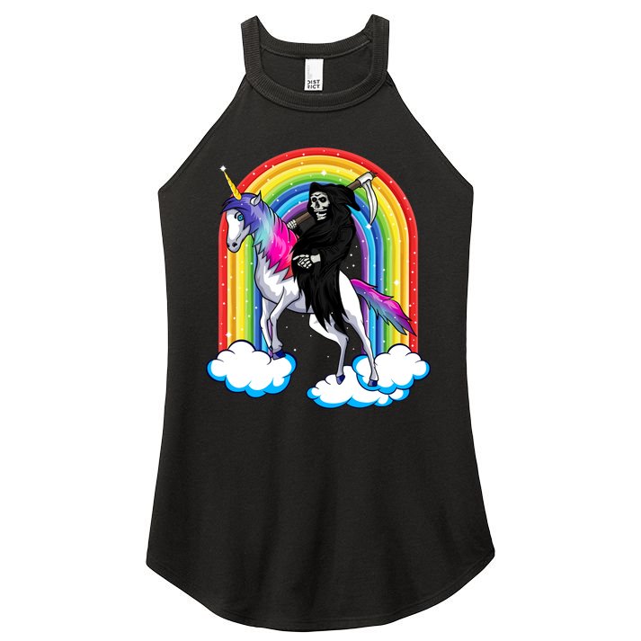 Grim Reaper Skull Riding An Unicorn Death Unicorn Halloween Gift Women's Perfect Tri Rocker Tank