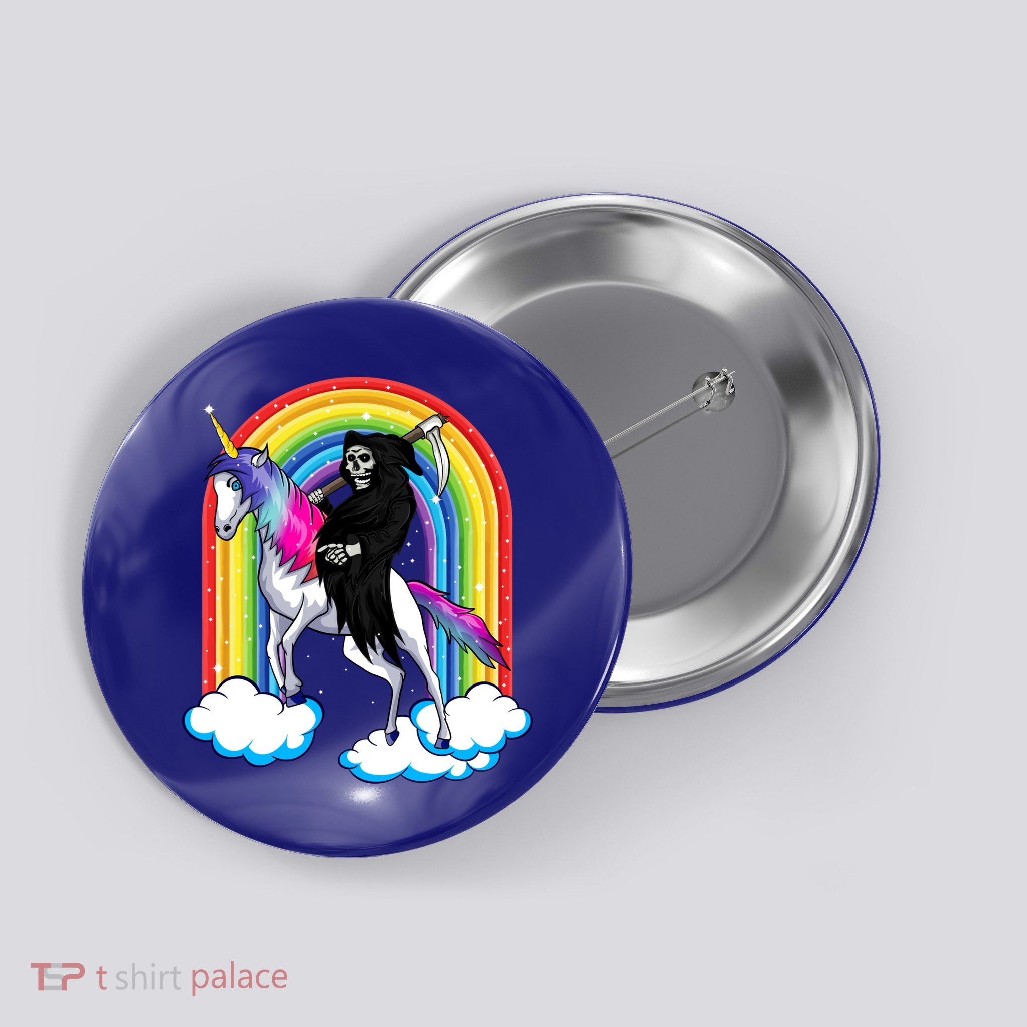 Grim Reaper Skull Riding An Unicorn Death Unicorn Halloween Gift Button