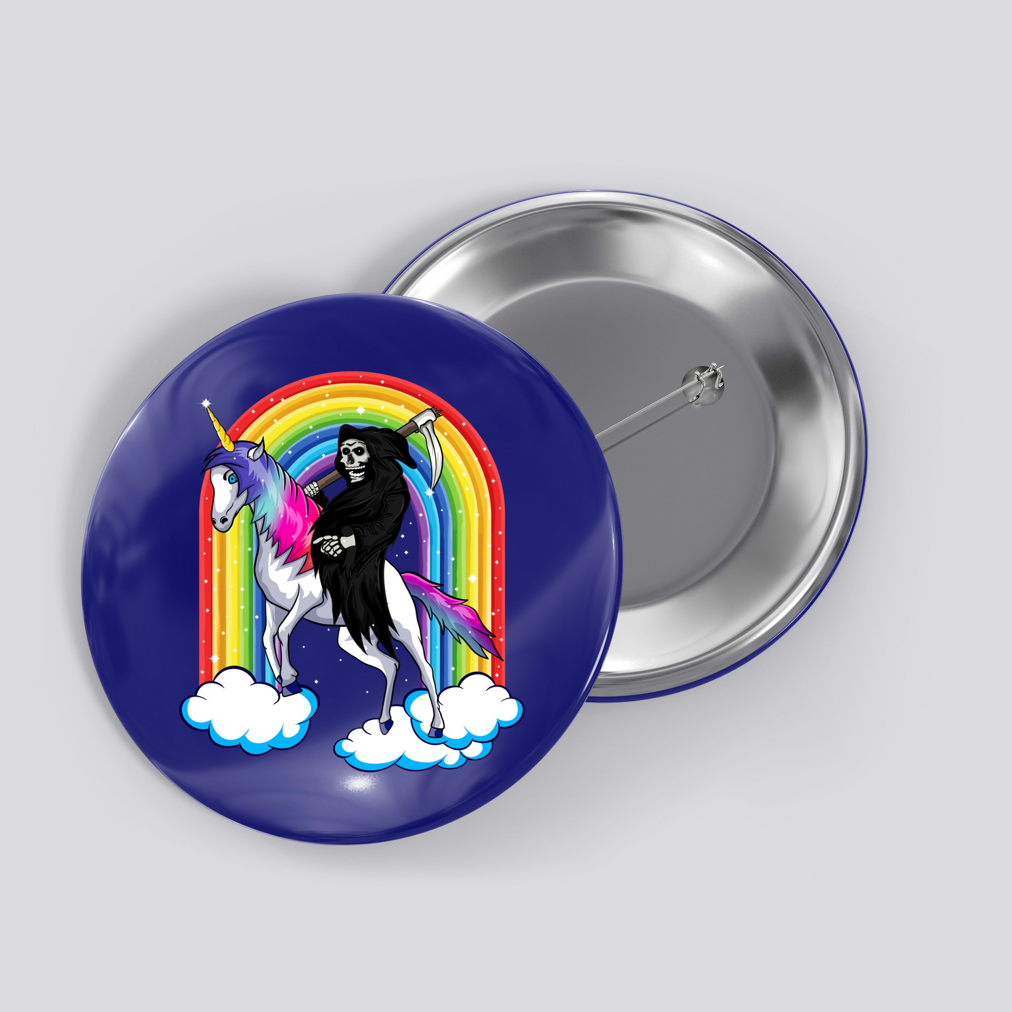 Grim Reaper Skull Riding An Unicorn Death Unicorn Halloween Gift Button