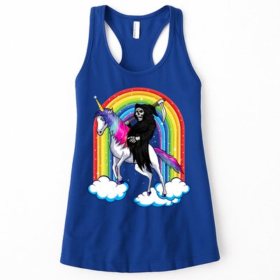 Grim Reaper Skull Riding An Unicorn Death Unicorn Halloween Gift Womens Tank Top