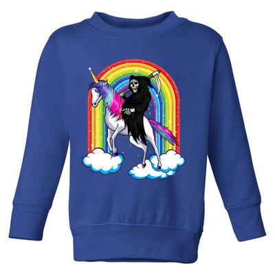 Grim Reaper Skull Riding An Unicorn Death Unicorn Halloween Gift Toddler Sweatshirt