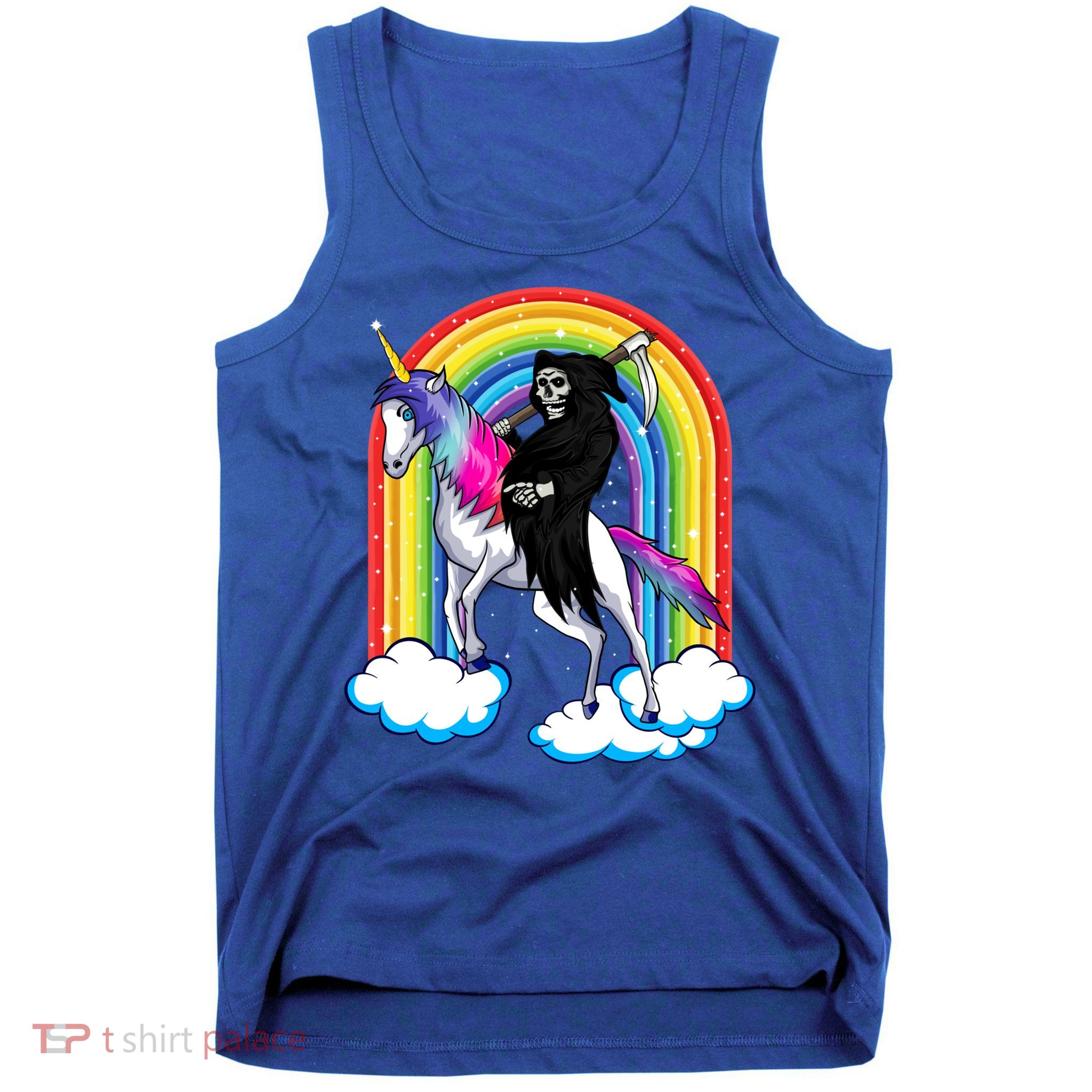 Grim Reaper Skull Riding An Unicorn Death Unicorn Halloween Gift Tank Top