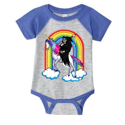 Grim Reaper Skull Riding An Unicorn Death Unicorn Halloween Gift Infant Baby Jersey Bodysuit