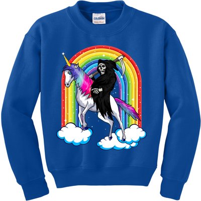 Grim Reaper Skull Riding An Unicorn Death Unicorn Halloween Gift Kids Sweatshirt