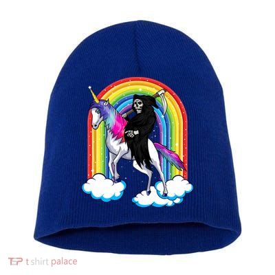Grim Reaper Skull Riding An Unicorn Death Unicorn Halloween Gift Short Acrylic Beanie