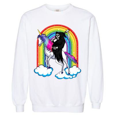 Grim Reaper Skull Riding An Unicorn Death Unicorn Halloween Gift Garment-Dyed Sweatshirt