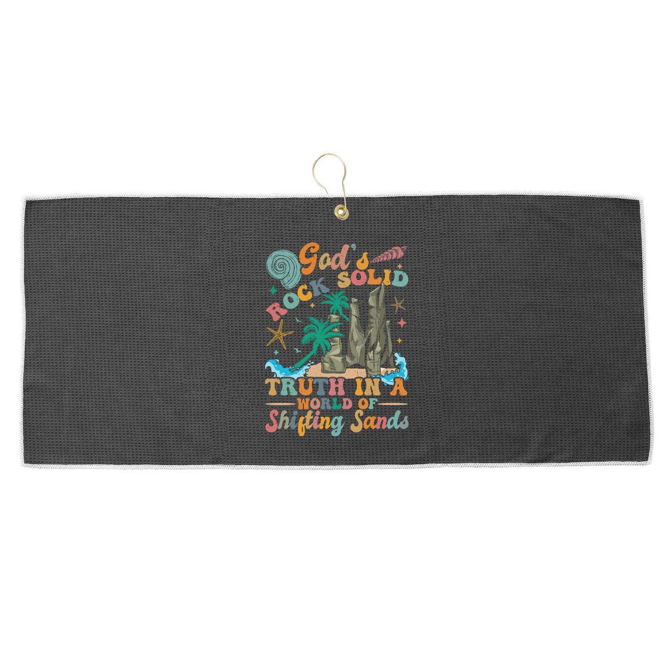 GodS Rocks Solid Breaker Rock Beach Vbs 2025 Christian Gift Large Microfiber Waffle Golf Towel