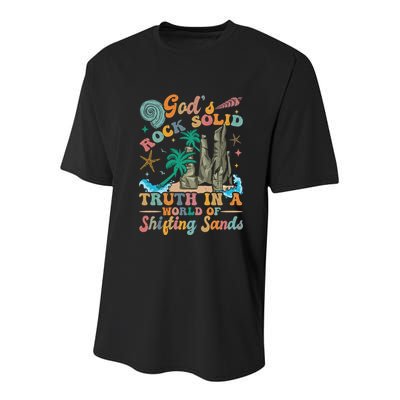 GodS Rocks Solid Breaker Rock Beach Vbs 2025 Christian Gift Youth Performance Sprint T-Shirt