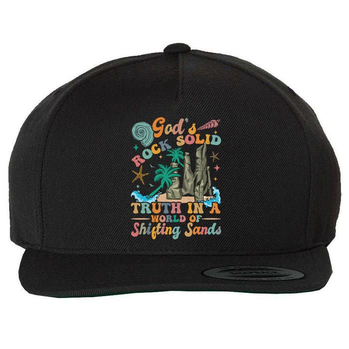 GodS Rocks Solid Breaker Rock Beach Vbs 2025 Christian Gift Wool Snapback Cap