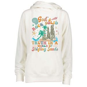 GodS Rocks Solid Breaker Rock Beach Vbs 2025 Christian Gift Womens Funnel Neck Pullover Hood