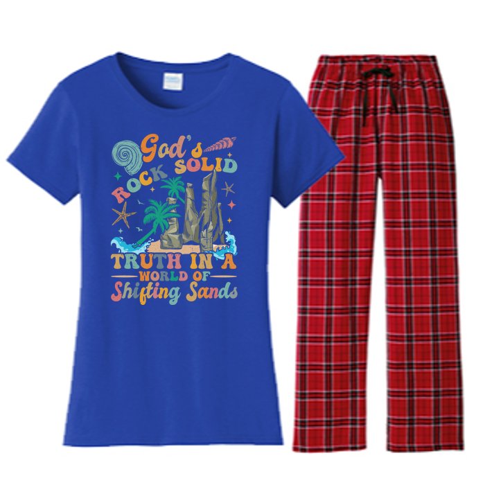 GodS Rocks Solid Breaker Rock Beach Vbs 2025 Christian Gift Women's Flannel Pajama Set