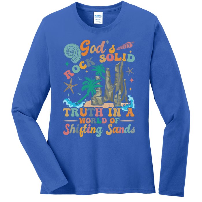 GodS Rocks Solid Breaker Rock Beach Vbs 2025 Christian Gift Ladies Long Sleeve Shirt